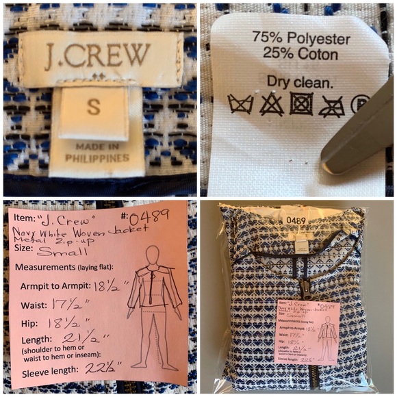 J. Crew Navy & White Woven Jacket Zip-Up Small - Picture 4 of 8